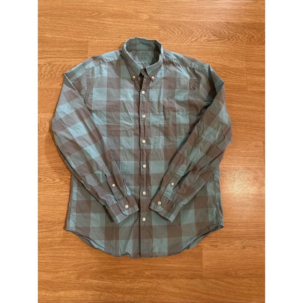 J.CREW Light Weight Shirt Men's Medium Blue/Gray Plaid Long Sleeve Cotton Preppy